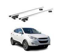 OMAC Barres de Toit Aluminium certifiées TÜV pour Hyundai ix35 2010-2015 - pour Rails de Toit Standards - Rainure en T - Charge Max 90 kg - 2 antivols Argent