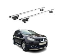 OMAC Barres de Toit Aluminium certifiées TÜV pour Nissan Qashqai J10 +2 2007-2013 - pour Rails de Toit Standards - Rainure en T - Charge Max 90 kg - 2 antivols Argent