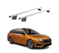 OMAC Barres de Toit Aluminium certifiées TÜV pour Skoda Octavia IV Break 2020-2026 - pour Rails de Toit intégrés - Rainure en T - Charge Max 100 kg - 2 antivols Argent