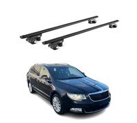 OMAC Barres de Toit Aluminium certifiées TÜV pour Skoda Superb II III Break 2008-2024 - pour Rails de Toit Standards - Rainure en T - Charge Max 90 kg - 2 antivols Noir