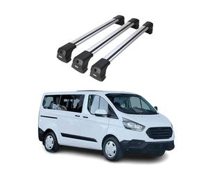 OMAC Barres de Toit compatibles avec Ford Transit Custom/Tourneo Custom I 2012-2023 - 2 Barres - Antivol Inclus - Aluminium Argent