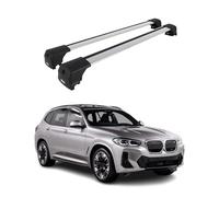 OMAC Barres de Toit en Aluminium pour BMW IX3 G08 2020-2025 - City Crash - ISO/Pas 11154:2006 - Antivol Inclus - Charge Max 75 kg - 2 Barres Argent