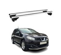 OMAC Barres de Toit en Aluminium pour Nissan Qashqai J10 +2 2007-2013 - TÜV/DIN 75302:2019 - Antivol Inclus - Charge Max 75 kg - 2 Barres Argent