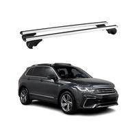 OMAC Barres de Toit en Aluminium pour VW Tiguan II 2016-2023 - TÜV/DIN 75302:2019 - Antivol Inclus - Charge Max 75 kg - 2 Barres Argent