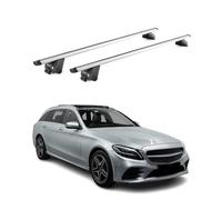 OMAC Barres de toit pour Mercedes S205 Break 2015-2021 en aluminium ABE 100 kg argenté 2 pièces Rails fermés pour porte-vélos, coffres de toit, porte-skis verrouillables pour charges lourdes
