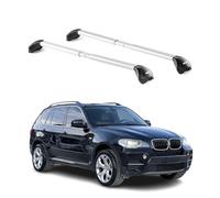 OMAC Barres de Toit transversales certifiées TÜV pour BMW X5 E70 E53 1999-2013 5 Portes - Verrouillables (4 antivols) - Charge Max 100 kg - Sangle INOX + Protection Caoutchouc Argent