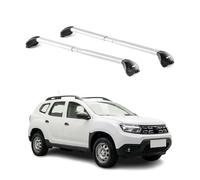 OMAC Barres de Toit transversales certifiées TÜV pour Dacia Duster mk2 2018-2024 - Verrouillables (4 antivols) - Charge Max 100 kg - Sangle INOX + Protection Caoutchouc Argent