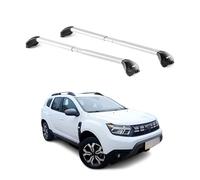 OMAC Barres de Toit transversales certifiées TÜV pour Dacia Duster mk3 2024-2026 - Verrouillables (4 antivols) - Charge Max 100 kg - Sangle INOX + Protection Caoutchouc Argent