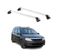 OMAC Barres de Toit transversales certifiées TÜV pour Dacia Logan Kombi 2007-2013 5 Portes - Verrouillables (4 antivols) - Charge Max 100 kg - Sangle INOX + Protection Caoutchouc Argent