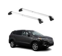 OMAC Barres de Toit transversales certifiées TÜV pour Ford Kuga II 2012-2019 - Verrouillables (4 antivols) - Charge Max 100 kg - Sangle INOX + Protection Caoutchouc Argent