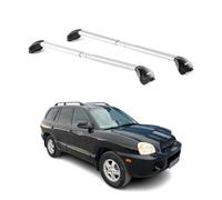 OMAC Barres de Toit transversales certifiées TÜV pour Hyundai Santa Fe 2001-2012 - Verrouillables (4 antivols) - Charge Max 100 kg - Sangle INOX + Protection Caoutchouc Argent