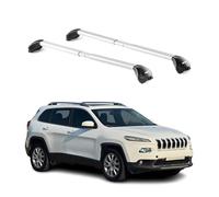 OMAC Barres de Toit transversales certifiées TÜV pour Jeep Cherokee KL 2014-2023 - Verrouillables (4 antivols) - Charge Max 100 kg - Sangle INOX + Protection Caoutchouc Argent