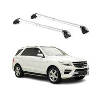 OMAC Barres de Toit transversales certifiées TÜV pour Mercedes Classe M GLE W166 2012-2019 - Verrouillables (4 antivols) - Charge Max 100 kg - Sangle INOX + Protection Caoutchouc Argent