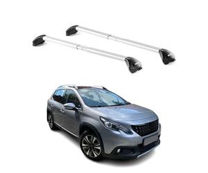 OMAC Barres de Toit transversales certifiées TÜV pour Peugeot 2008 I 2013-2019 - Verrouillables (4 antivols) - Charge Max 100 kg - Sangle INOX + Protection Caoutchouc Argent