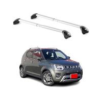 OMAC Barres de Toit transversales certifiées TÜV pour Suzuki Ignis II 2016-2026 - Verrouillables (4 antivols) - Charge Max 100 kg - Sangle INOX + Protection Caoutchouc Argent