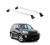 OMAC Barres de Toit transversales certifiées TÜV pour Toyota RAV4 II 2001-2005 - Verrouillables (4 antivols) - Charge Max 100 kg - Sangle INOX + Protection Caoutchouc Argent