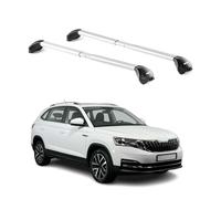 OMAC Barres de Toit transversales certifiées TÜV pour VW T-Roc 2017-2025 - Verrouillables (4 antivols) - Charge Max 100 kg - Sangle INOX + Protection Caoutchouc Argent