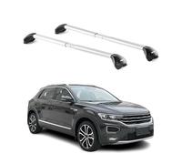 OMAC Barres de Toit transversales certifiées TÜV pour VW T-Roc 2017-2025 - Verrouillables (4 antivols) - Charge Max 100 kg - Sangle INOX + Protection Caoutchouc Argent