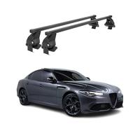 OMAC Barres de Toit transversales en Acier pour Alfa Romeo Giulia 2015-2026 - Antivol Inclus - Testées City Crash - DIN 75302:2019 - ISO/Pas 11154:2006 - Charge Max 50 kg Noir