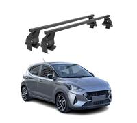 OMAC Barres de Toit transversales en Acier pour Hyundai i10 III 2020-2026 - Antivol Inclus - Testées City Crash - DIN 75302:2020 - ISO/Pas 11154:2006 - Charge Max 50 kg Noir