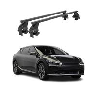 OMAC Barres de Toit transversales en Acier pour Kia EV6 2021-2026 - Antivol Inclus - Testées City Crash - DIN 75302:2019 - ISO/Pas 11154:2006 - Charge Max 50 kg Noir