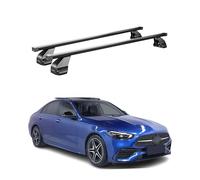 OMAC Barres de Toit transversales en Acier pour Mercedes Classe C W206 2021-2026 - Antivol Inclus - Testées City Crash - DIN 75302:2019 - ISO/Pas 11154:2006 - Charge Max 75 kg Noir