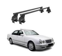 OMAC Barres de Toit transversales en Acier pour Mercedes W210 1996-2002 - Antivol Inclus - Testées City Crash - DIN 75302:2019 - ISO/Pas 11154:2006 - Charge Max 50 kg Noir