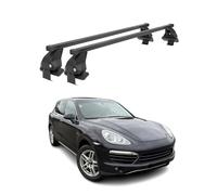 OMAC Barres de Toit transversales en Acier pour Porsche Cayenne II 2011-2018 - Antivol Inclus - Testées City Crash - DIN 75302:2019 - ISO/Pas 11154:2006 - Charge Max 50 kg Noir