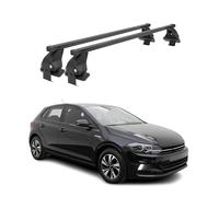OMAC Barres de Toit transversales en Acier pour VW Polo mk6 2017-2021 Pre-FL - Antivol Inclus - Testées City Crash - DIN 75302:2019 - ISO/Pas 11154:2006 - Charge Max 50 kg Noir