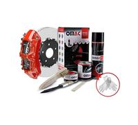 OMAC Kit Peinture Étriers de Frein Rouge Brillant - Résistant Chaleur 300°C - Set Complet Laque Epoxy - Protection Anticorrosion - Inclus: Nettoyant, Durcisseur, Brosses - Application Facile