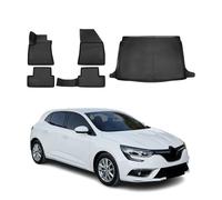 OMAC Kit Tapis de Sol et Coffre Compatible avec Renault Megane 2016-2022 HB en Caoutchouc Noir
