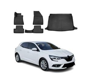 OMAC Kit Tapis de Sol et Coffre Compatible avec Renault Megane 2016-2022 HB en Caoutchouc Noir