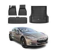 OMAC Lot de 4 tapis de sol et bac de coffre compatibles avec Tesla Model S 2013-2026 - Caoutchouc TPE