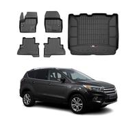 OMAC Lot de 5 tapis de sol et bac de coffre compatibles avec Ford Kuga 2013-2019 - En caoutchouc - Noir