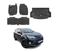 OMAC Lot de 5 tapis de sol et bac de coffre compatibles avec Toyota RAV4 2013-2019 - En caoutchouc noir