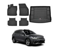 OMAC Lot de 5 tapis de sol et bac de coffre pour VW Tiguan 2016-2024 - En caoutchouc noir