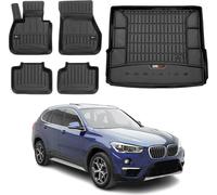 OMAC Tapis & bac de coffre Set pour BMW X1 F48 2015-2024 Caoutchouc noir 5x
