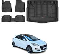 OMAC Tapis & bac de coffre Set pour Hyundai i30 2011-2017 Caoutchouc noir 4x