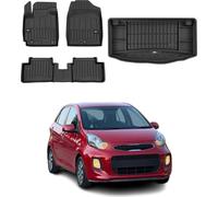 OMAC Tapis & bac de coffre Set pour Kia Picanto 2011-2017 Caoutchouc noir 4x