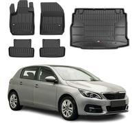 OMAC Tapis & bac de coffre Set pour Peugeot 308 2013-2025 Caoutchouc noir 5x