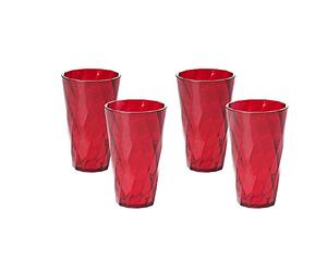 Omada Design 4 Verres de 40 cl, mesures 9X15cm, incassables, en plastique de qualité optique, lavables au lave-vaisselle,Ligne Diamond, Rouge