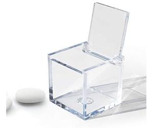 Omada Design cube box en Plastique transparent 5X5X5cm avec couvercle pour les faveurs de mariage, les fêtes de baptême et de remise des diplômes fabriqué en Italie par Adamo,transparent.