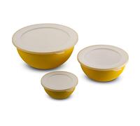 omada Design, Kit de 3 Bols à Salade avec Couvercle (0,5 l, 1,5 l, 3,5 l) Intérieur Blanc et extérieur coloré, Microban antibactérien Ligne Sanaliving