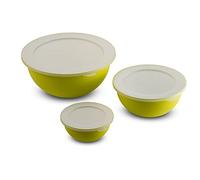 Omada Design, Kit de 3 bols à salade avec couvercle (0,5 l, 1,5 l, 3,5 l) Intérieur blanc et extérieur coloré, Microban antibactérien Ligne Sanaliving