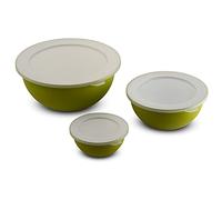 omada Design, Kit de 3 Bols à Salade avec Couvercle (0,5 l, 1,5 l, 3,5 l) Intérieur Blanc et extérieur coloré, Microban antibactérien Ligne Sanaliving