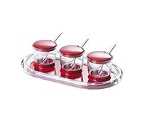 Omada Design Plateau avec confitures et sauces 27 x 12 cm à l'intérieur et bordure en acrylique transparent avec 3 boîtes et 3 cuillères à café, Ligne Crystal, Rouge
