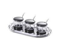 Omada Design Plateau avec confitures et sauces 27 x 12 cm à l'intérieur et bordure en acrylique transparent avec 3 boîtes et 3 cuillères à café, ligne Crystal,Noir