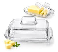 OMAGO® Beurrier en verre, beurrier, récipient à beurre transparent avec couvercle, beurrier, en verre avec poignée
