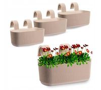 OMAGO® Ensemble de jardinières en Plastique pour Balcon, élégants Pots de Fleurs et d'herbes aromatiques pour balustrades, pour balcons et terrasses, Lot de 3 pièces, Couleur Beige