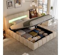Omaha lit coffre style nuage led 140x190cm velours beige